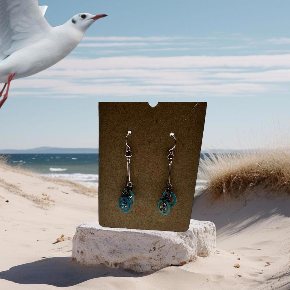 Vintage Womens Blue Dangle Earrings missing 1 stone Retro